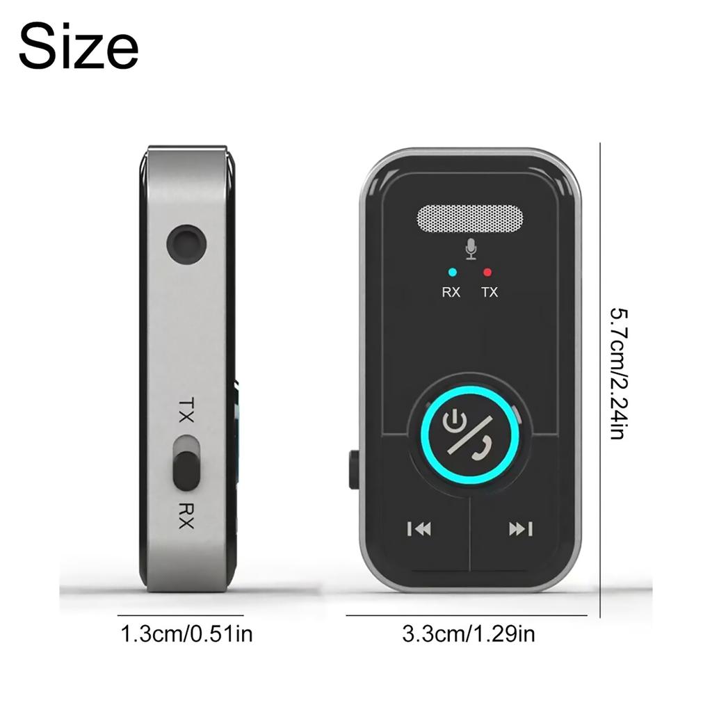 2-in-1 Bluetooth 5.3 Receiver Transmitter 3.5mm AUX Kit for Car TV PC Wireless Audio Adapter with 300mAh Battery One-Key Switch