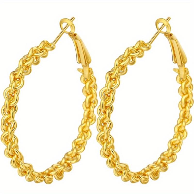 1 Pair Fashionable Twisted Chain Circular Earrings, Personalized and Minimalist Women's Earrings