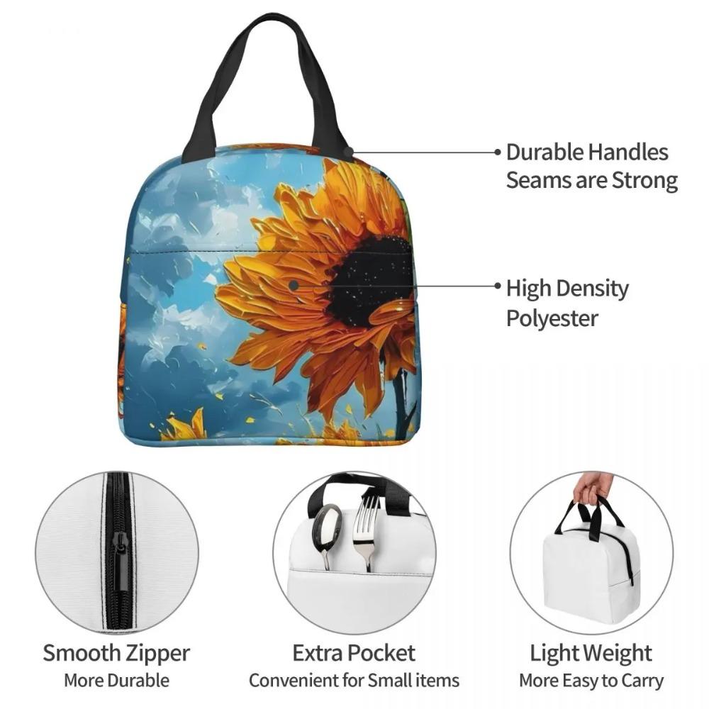 Vibrant Sunflower Vintage Oil Painting Insulated Lunch Bag for Women Children Portable Food Boxes Thermal Lunch Box Tote