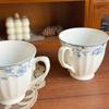 Vintage Blue Small Floral Bone China Cup 250ml - Vertical Pattern Ceramics Coffee Cup ,Tea Cup, Microwave Safe Tableware