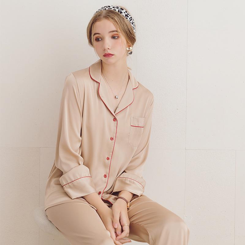 Ice Silk Couple Pajamas: Women's Long Sleeve Two-Piece Set, Spring/Autumn, Thin Style, Plus Size, Stylish Men's Home Wear