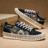 Men's Ethnic Print Espadrille Sneakers Lace-up Canvas Shoes with Woven Jute Sole for Casual Wear