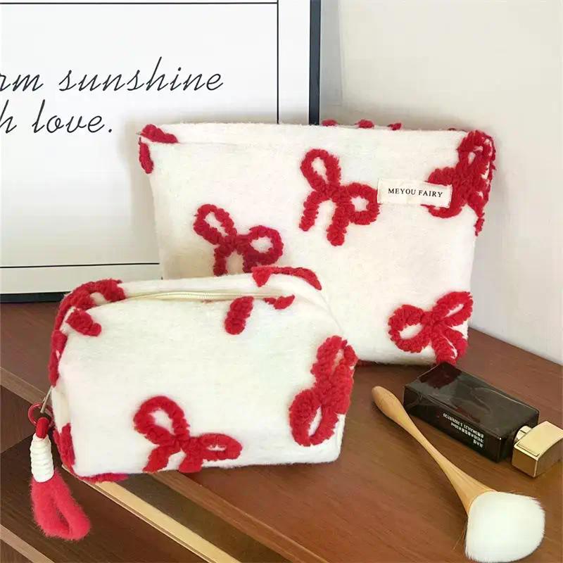 Cute Sweet Plush Makeup Bag Large Capacity Soft Storage Bag Large Clutch Portable Travel Cosmetic Toiletry Bags For Girls Gift