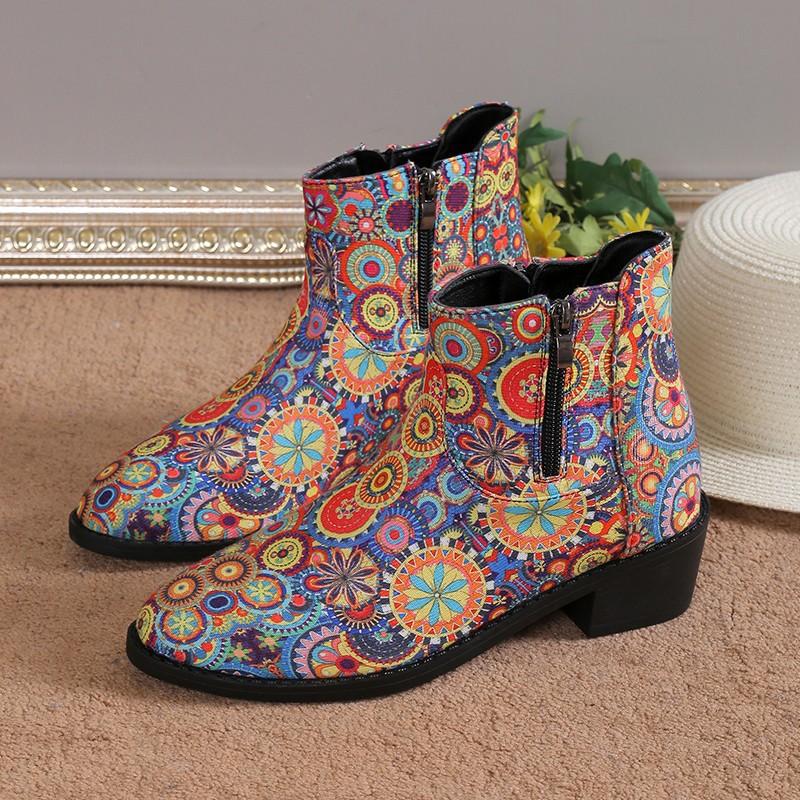 Fashion Embroidered Ankle Boots, Knight Boots, Thick Heels, 40-43