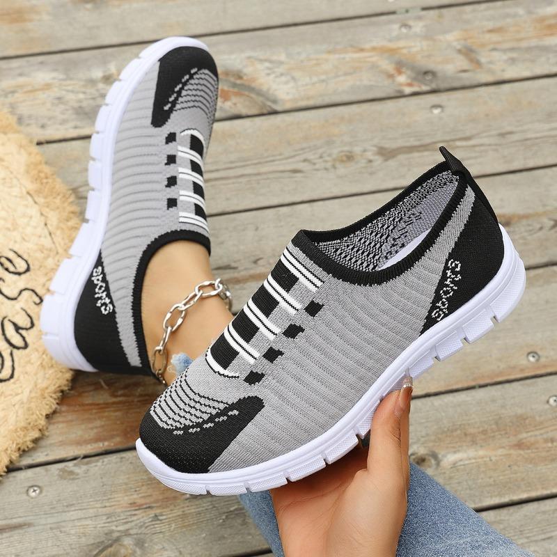 Women's Spring Breathable Knit Slip-On Lightweight Casual Shoes, Comfortable Fashionable Footwear, Available In Large Sizes.