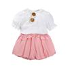 Girls Summer Solid Bubble Sleeve T Shirt And Bud Shorts Two Piece Set Cute Casual Kids Clothing Outfit
