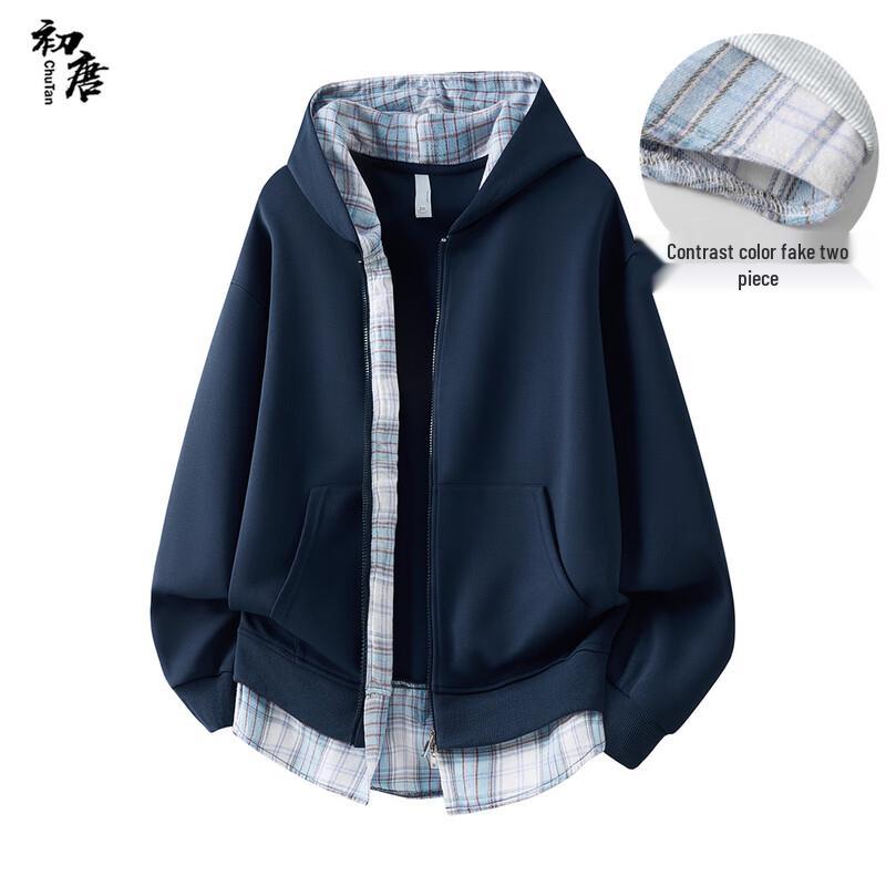 

Мужской клетчатый кардиган-толстовка с капюшоном и цветными блоками XL