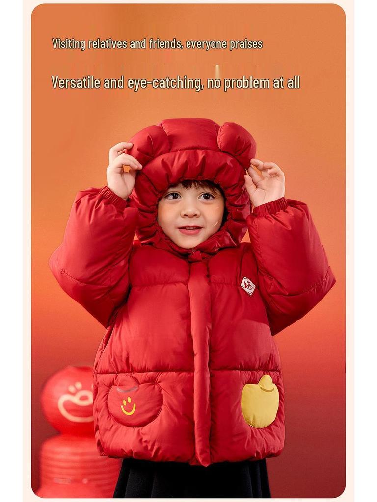 New Year Cotton Collection: Dudu's Festive Red Baby Jacket for Boys and Girls