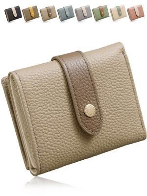 Encore Genuine Leather Mini Stylish Gift X Wallet, Two-Tone Design, Tri-Fold, Women's, Small, Anti-Skimming, Foldable, Lightweight, Compact, (Greige