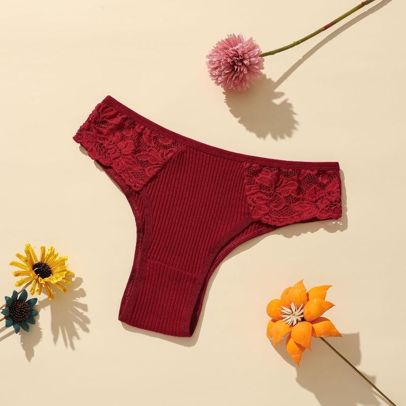 Women's Spring and Summer New Cotton Pure Color Thread Lace Low Waist Breathable Briefs