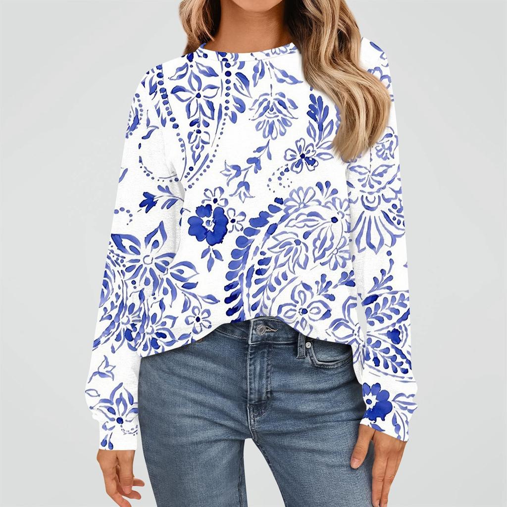 Koszule damskie z długim rękawem, luźne, z okrągłym dekoltem, podstawowe topy, swobodne stroje