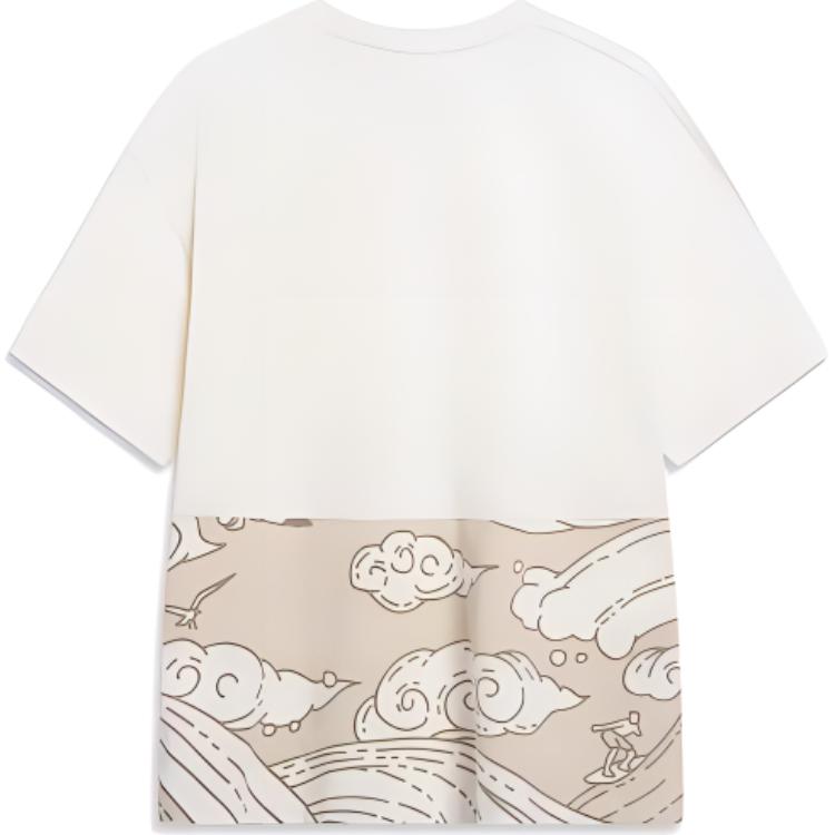 Li Ning Sports Fashion Series Logo Loose Round Neck Pullover Short Sleeve T-Shirt Men Tops Off-White AHST039-3