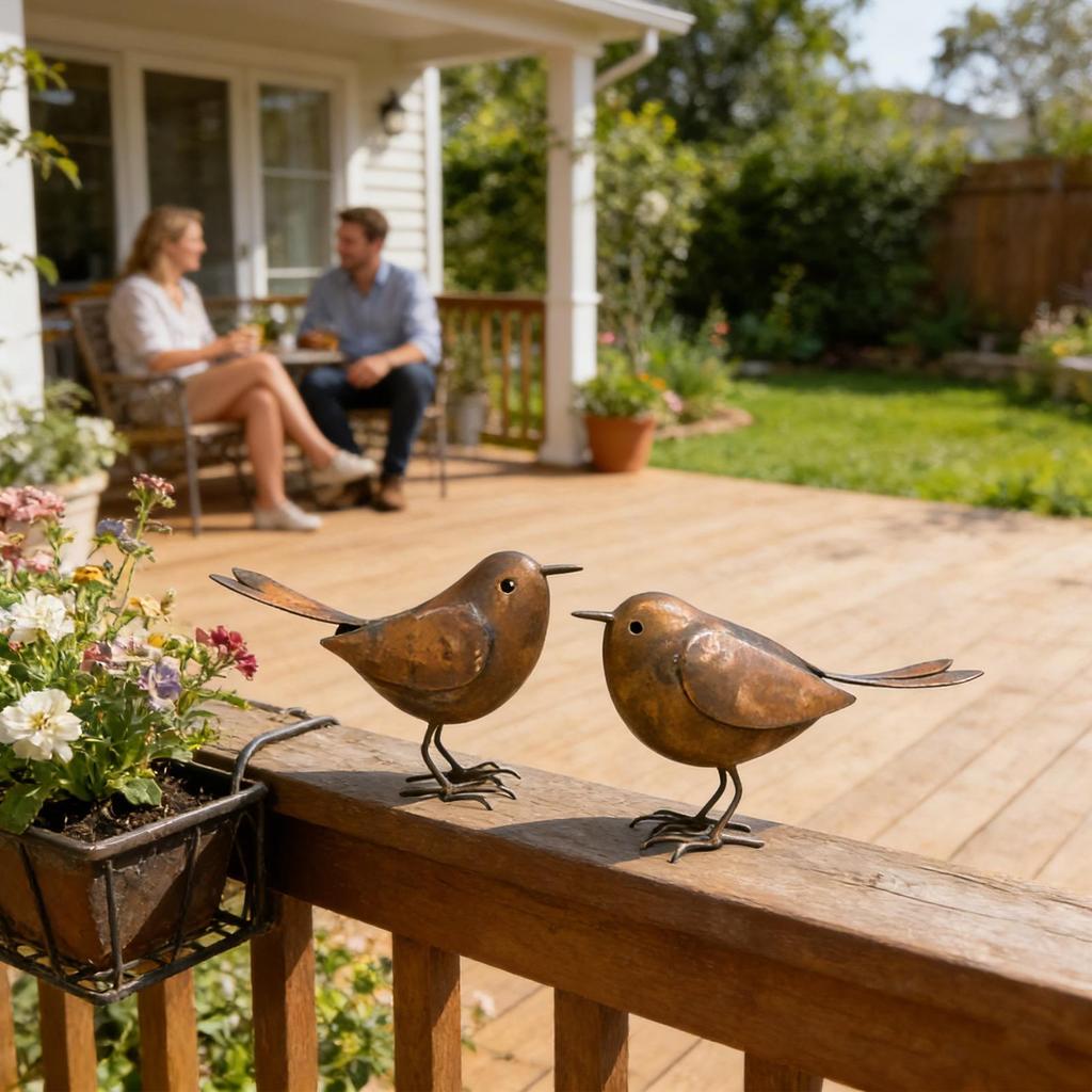 2pcs Cute Small Bird Statue Ornament Decorative Waterproof Rustic Iron Bird Figurines Potted Plant Landscape Garden Decor