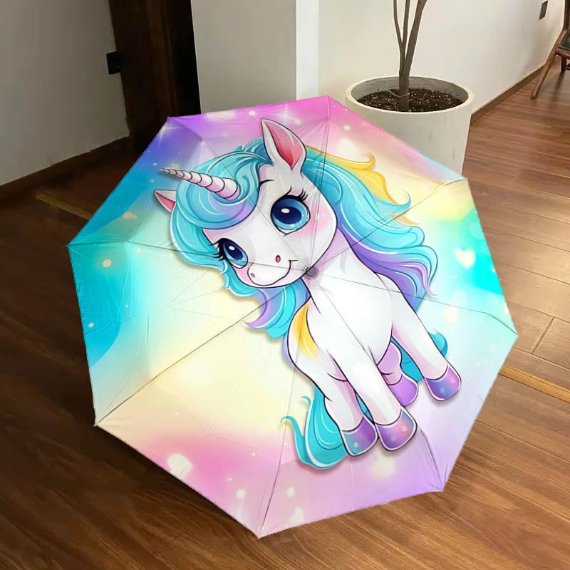 

Rainbow Unicorn Automatic Opening/Closing Umbrella with Foldable Design, Outdoor Festival Gift for Fans Travel Daily Use1121114a