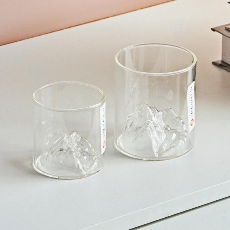 Taza de Café de Cristal Transparente Pequeña Taza de Montaña Vaso de Cristal para Whisky Resistente al Calor Taza para Té Bebida Leche Zumo Vasos para Beber