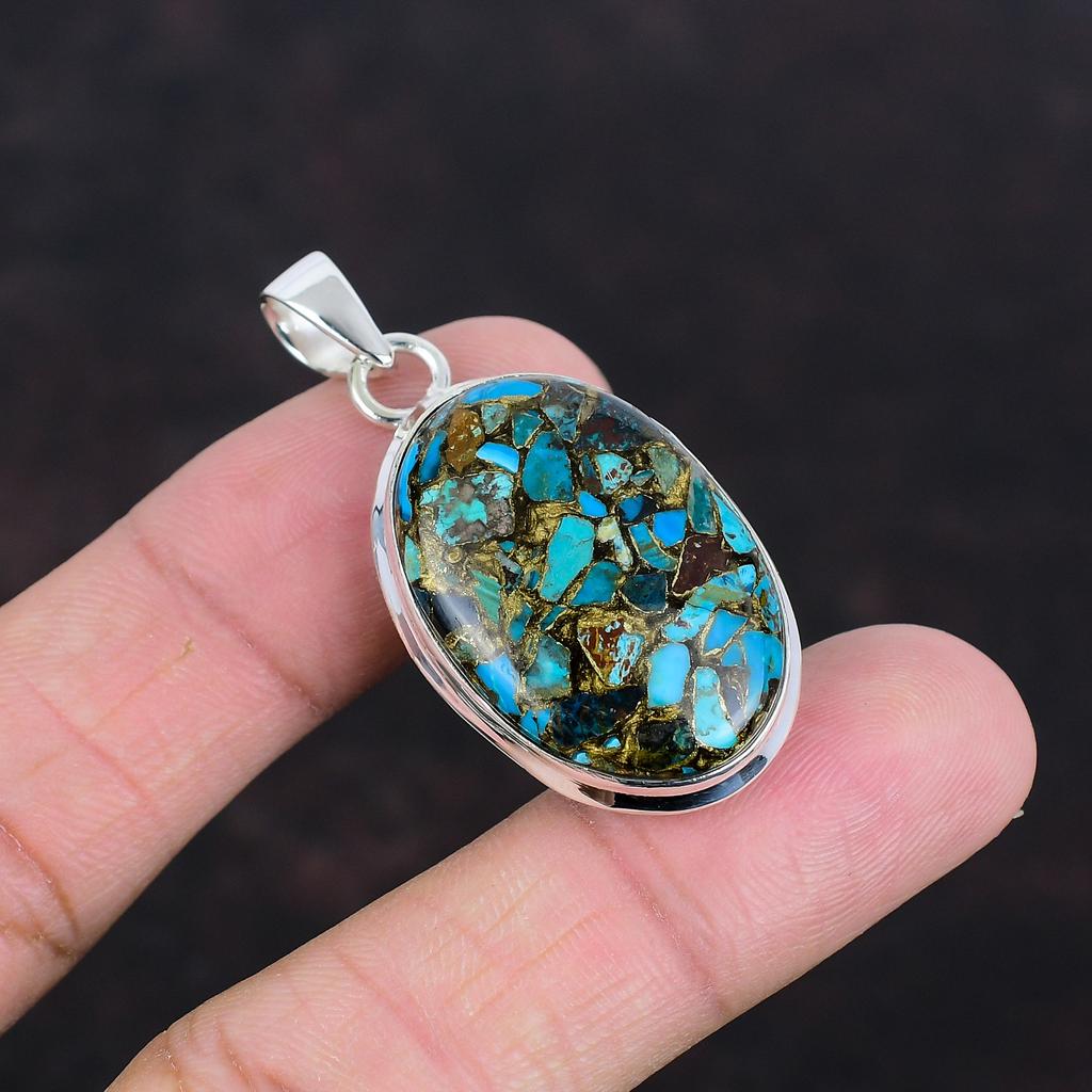 Copper Chrysocolla Pendant Natural Gemstone Jewelry 925 Sterling Silver Pendant Handmade Dainty Pendant Healing Stone Jewelry Gifts For Wife