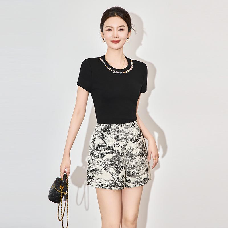 Beaded High-Elastic Fashionable Casual Women's T-Shirt Top