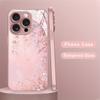 Oil Painting Pink Flowers Metallic Paint Tempered Glass Phone Case For iPhone 11 12 13 14 15 16 17 Pro Max Plus 16E 17Air Cover