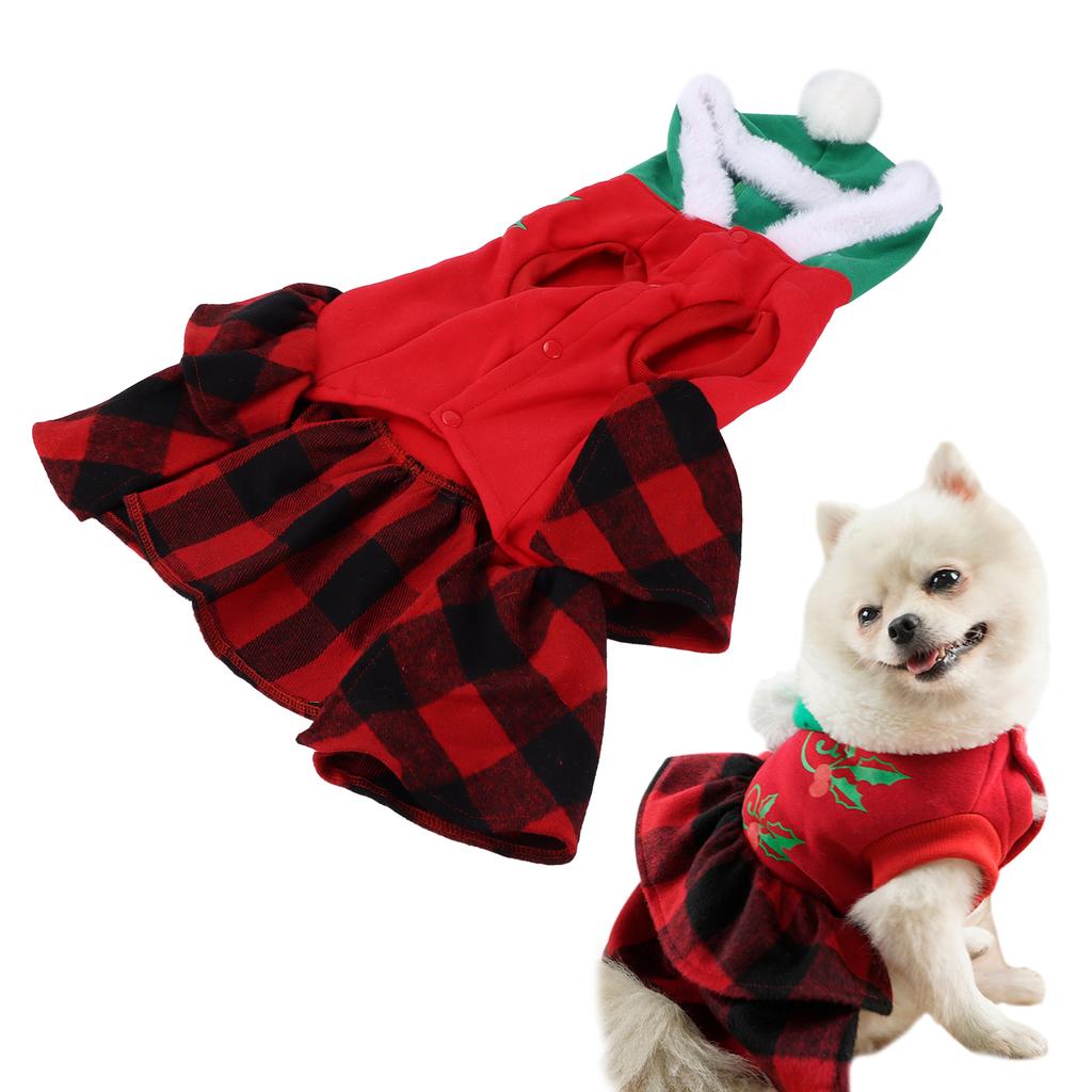 Weihnachts Hunde Katzen Kleid Warm und Leicht Kariertes Netz Herbst und Winter Haustierkleidung