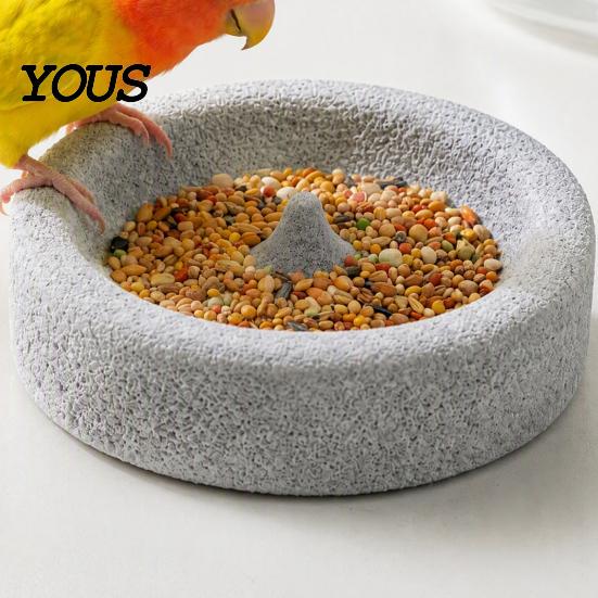 Bird Food Dish Pumice Stone Parrot Bowl, Spill-Proof Water Small Feeding Station Cage Weighted for Lovebirds Conures Indoor Outdoor Feeder