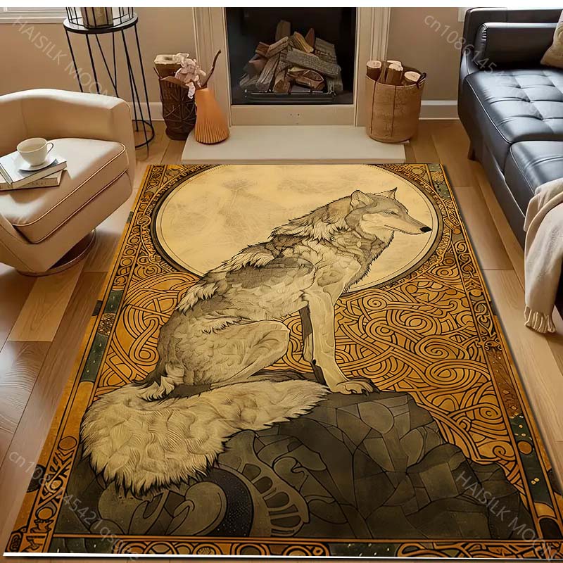 1PC Wolf Mythical Painting Carpet for Living Room Bedroom Sofa Doormat Decor Area Rug Non-slip Floor Mat Machine Washable