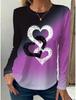 Gradient Love Graphic 3D Print Crew Neck Long Sleeve T-Shirt Fashion Womens Clothing Casual Y2k Clothes Harajuku Female Clothing