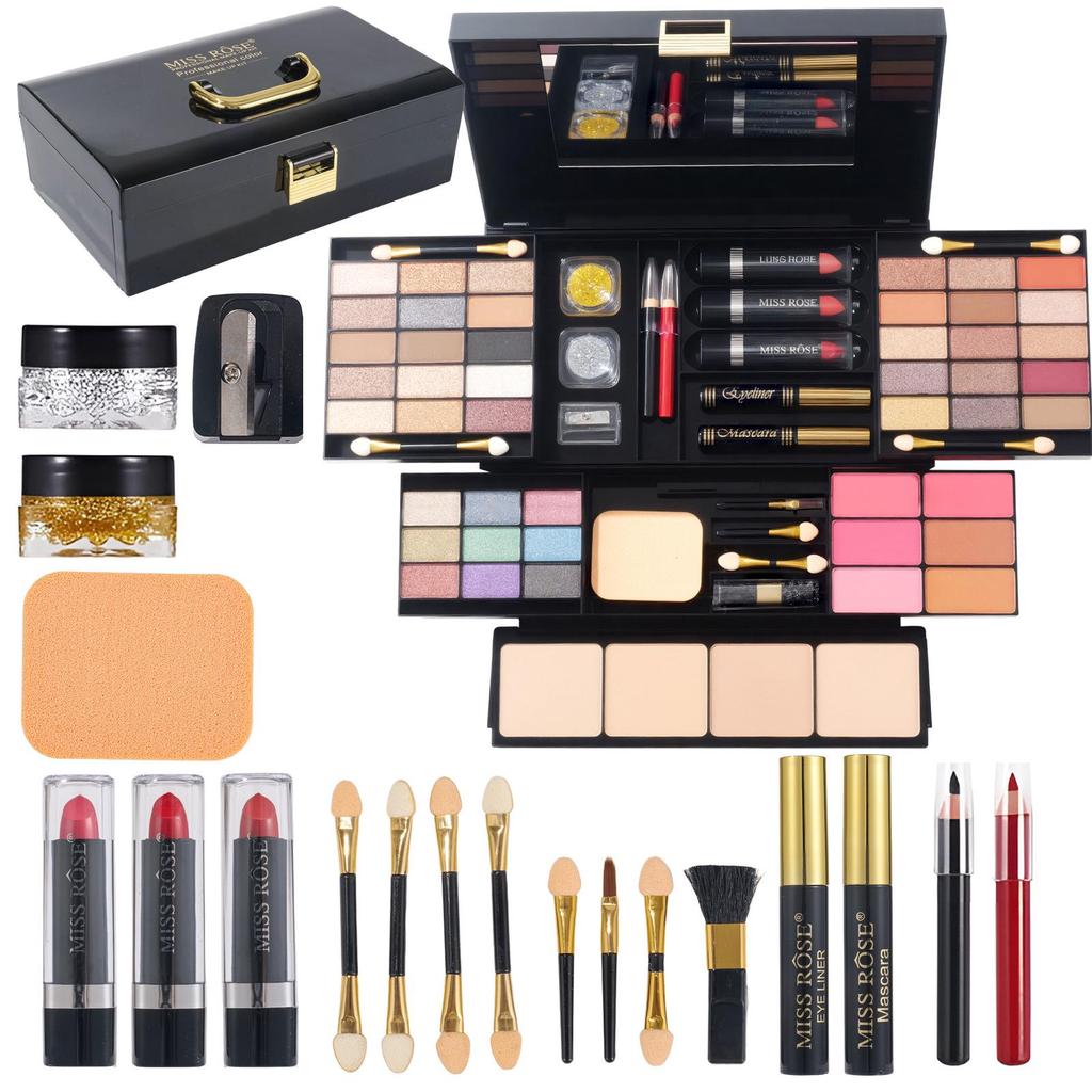 Set Paletă Machiaj MISSROSE: Fard de ochi, Luciu de buze, Ruj, Fard de obraz, Corector, Illuminator și Pudră.