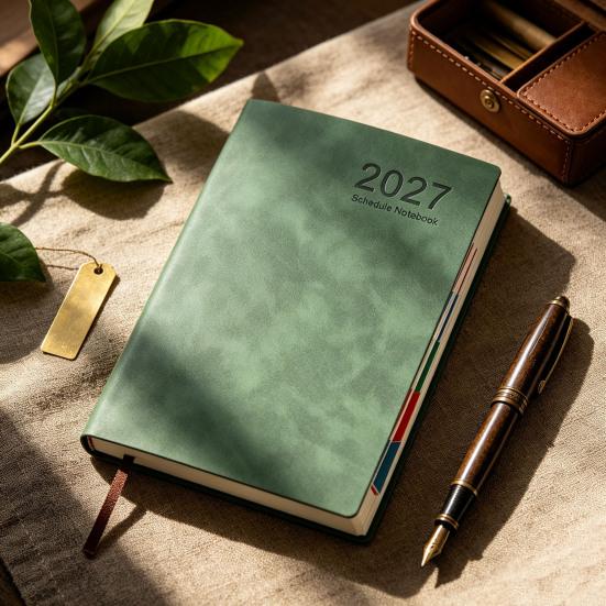 Office Supplies for Planning 2027 A5 Daily Planner, Imitation Leather 320 Page Schedule Notebook with Professional Time Management Journal Ribbon