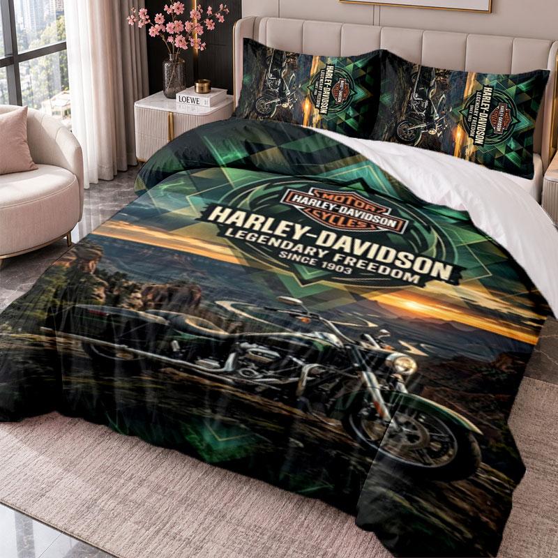 Harley-Davidson 3-teiliges Bettwäsche-Set Bettbezug mit zwei Kissenbezügen für Schlafzimmer Heimdekoration