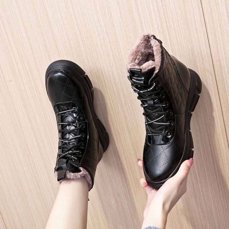 Fashion Lace-up Chunky Ladies Shoes Winter Fleece-lined Non Slip Women's Snow Boots Plush Warm Chic and Elegant Work Waterproof Booties