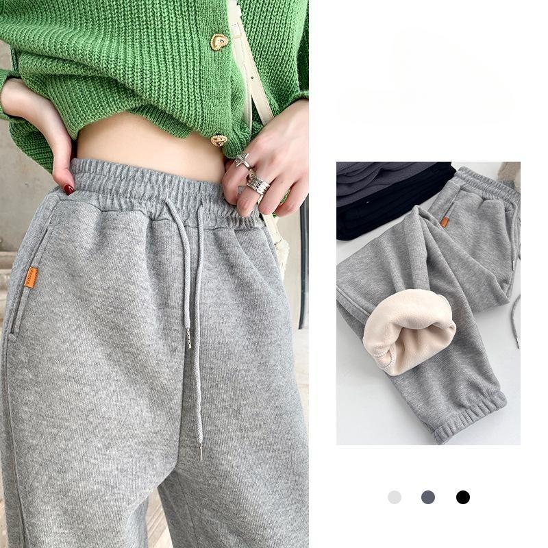 Damskie spodnie dresowe Harun Casual Wiosna Jesień Luźne nogawki Spodnie z wiązaniem Wyszczuplające Szare Spodnie sportowe