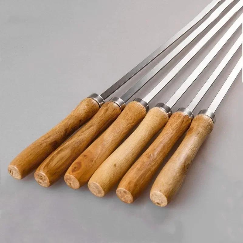 6Pcs 42cm Stainless Steel Barbecue Skewers Wide Flat BBQ Sticks & Forks Ideal for Outdoor Camping/Picnic Practical BBQ Utensils