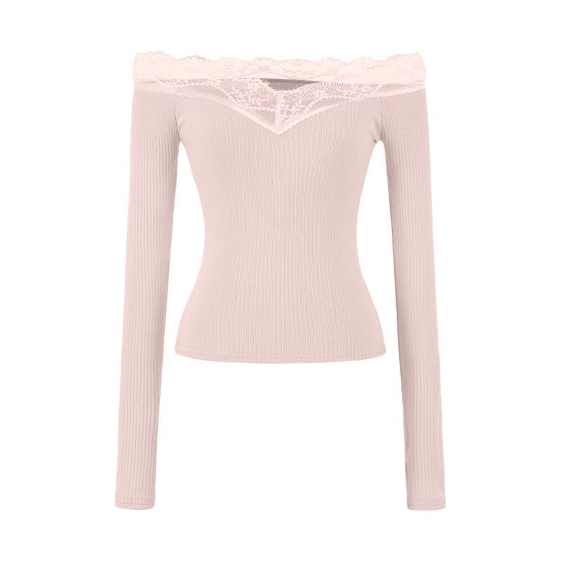 Spicy Lace Off-Shoulder Crop Top: Women's One-Shoulder Long-Sleeve, Waist-Cinching, Sexy Style.