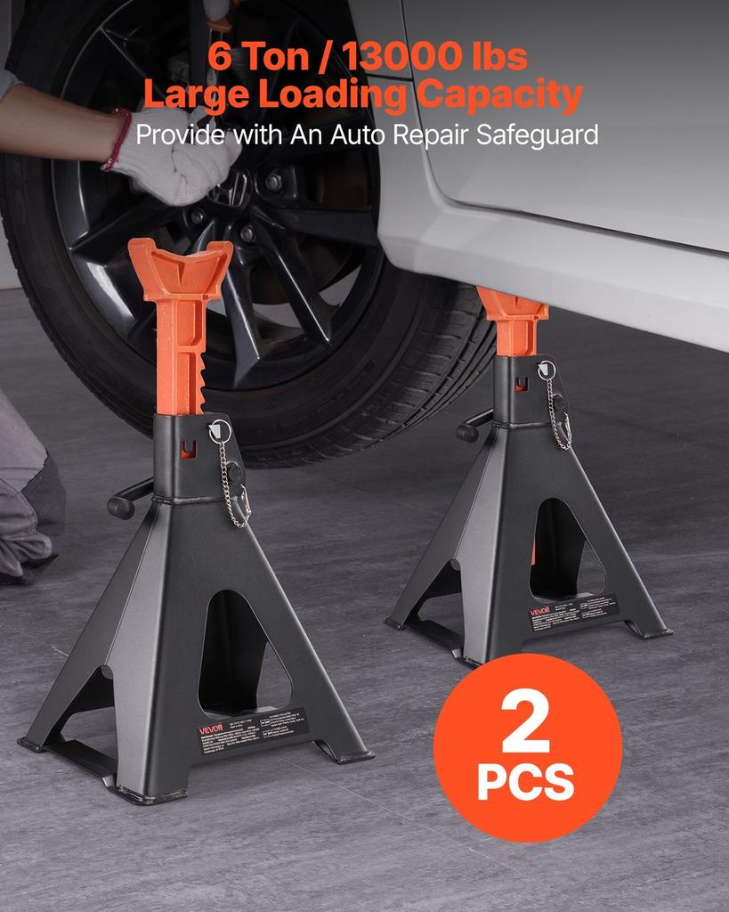 Jack Stands, 6 Ton (13,000 lbs) Capacity, 370-580 mm Adjustable Height, Heavy Duty Steel Jack Auto Stands with Double Locking, for Lifting RV, Small