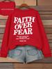 Casual Women's Hoodies Faith Over Fear Letter Printing Sweatshirts Fleece Warm Comfortable Pocket Pullovers Autumn Streetwear