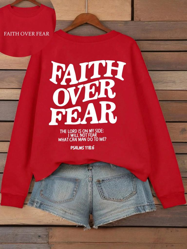 Casual Women's Hoodies Faith Over Fear Letter Printing Sweatshirts Fleece Warm Comfortable Pocket Pullovers Autumn Streetwear