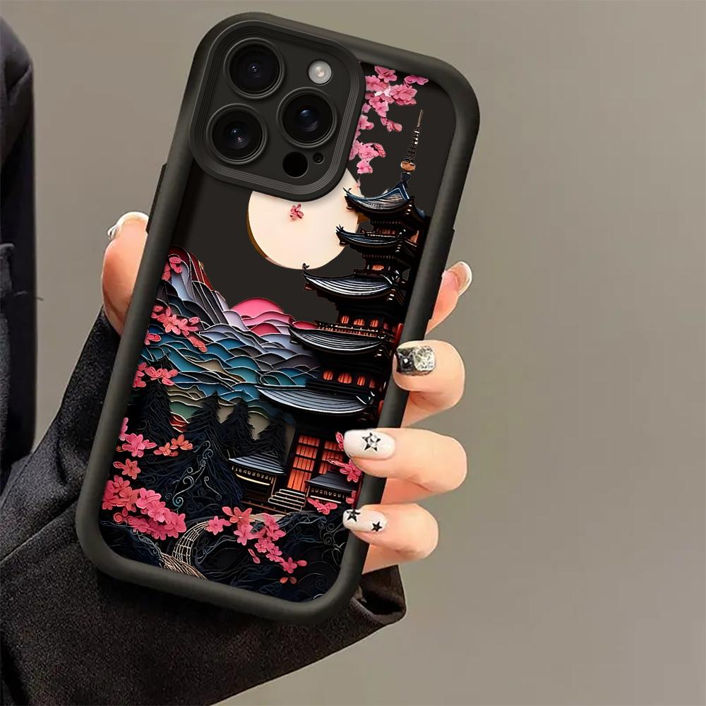 Luxurious cherry blossom pattern phone case suitable for iPhone 17 16 15 14 13 12 11 Pro/Max/Plus anti drop and shockproof