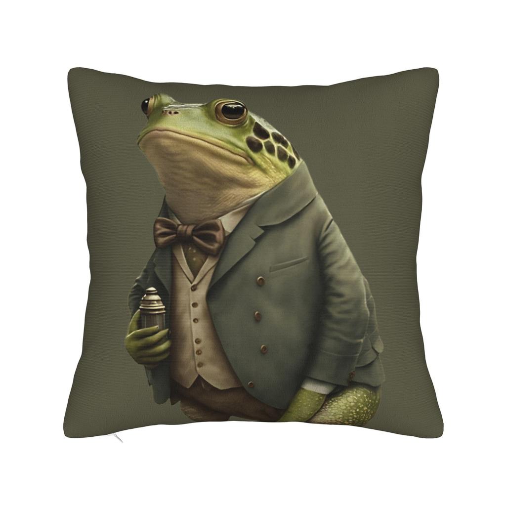 Pillow Case Gentleman Frog Comfy Pillow Cover For Sofa Home Decor Retro Trendy Pillowcases