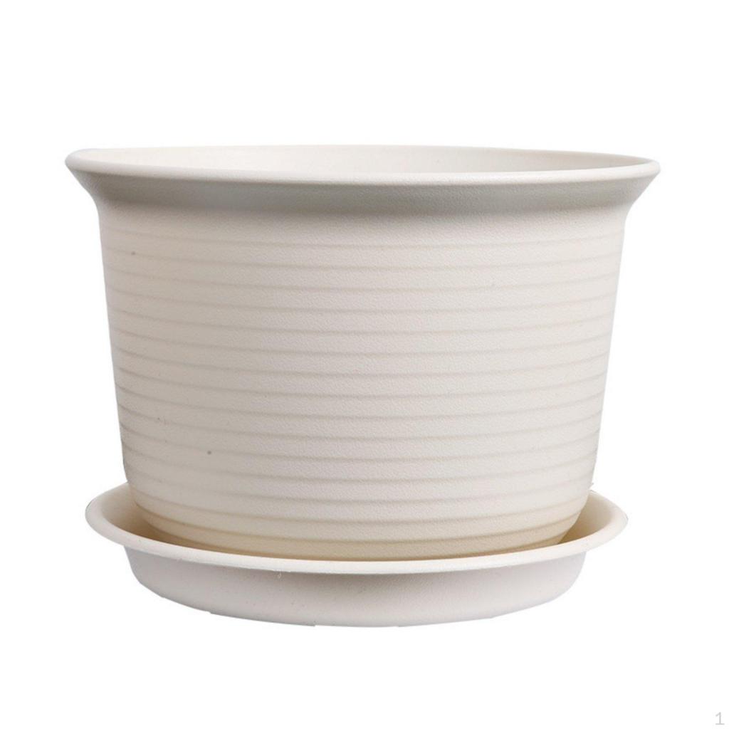 Resin Pot, Nordic Minimalist, Thickened Round Planter with Tray M5B 15x11cm Beige