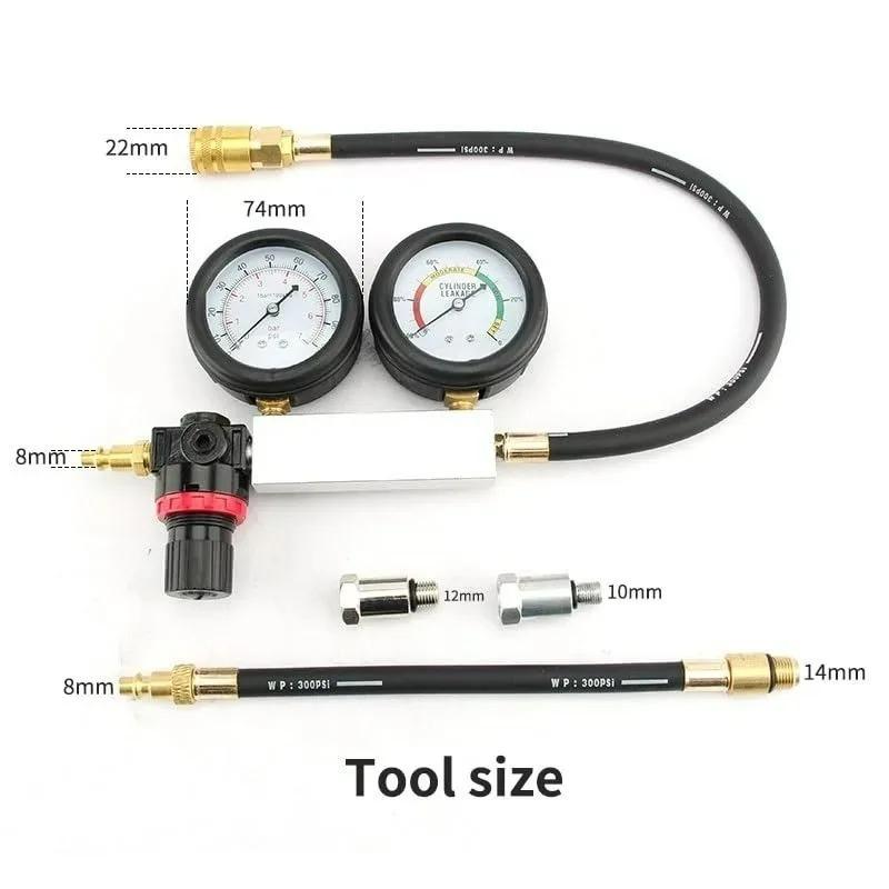 Gasoline Engine Compression Tester Dual Gauge Leakage Detector Kit with Red Case Car Cylinder Leak Down Tester TU-21