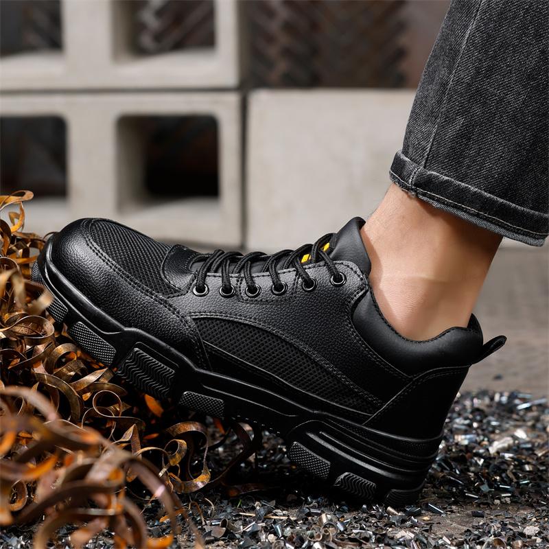 Fashion  Patchwork Leather Men Safety Work Shoes Anti Nail Steel Toe Cap Indestructible Construction Boots Male Footwear