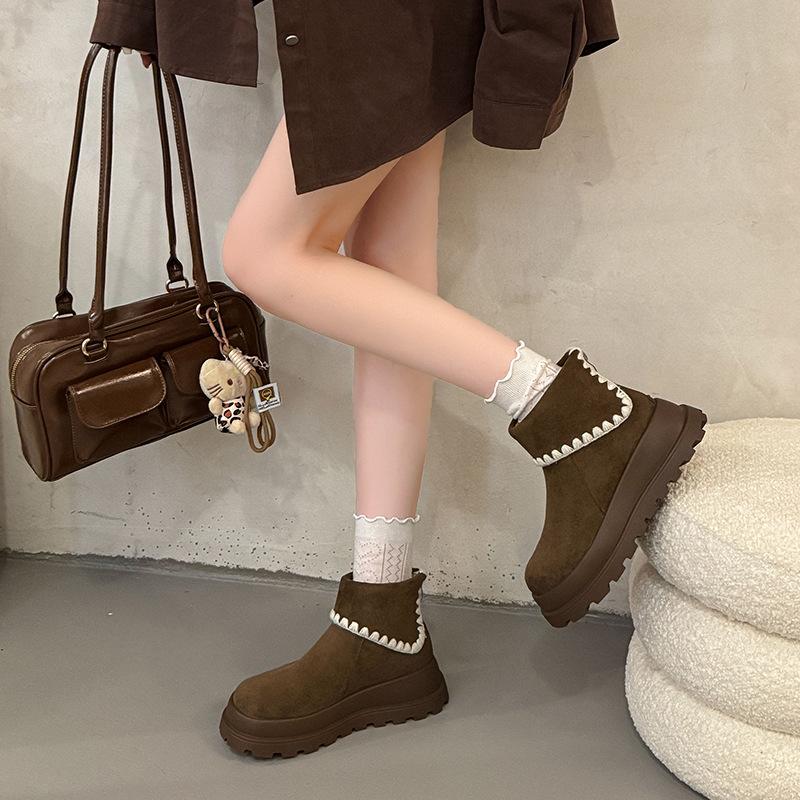 [Fanfna] Lace Simple Martin Boots for Women's 2025 Autumn and Winter New Thick-soled Retro Height-increasing Versatile Short Boots for Women