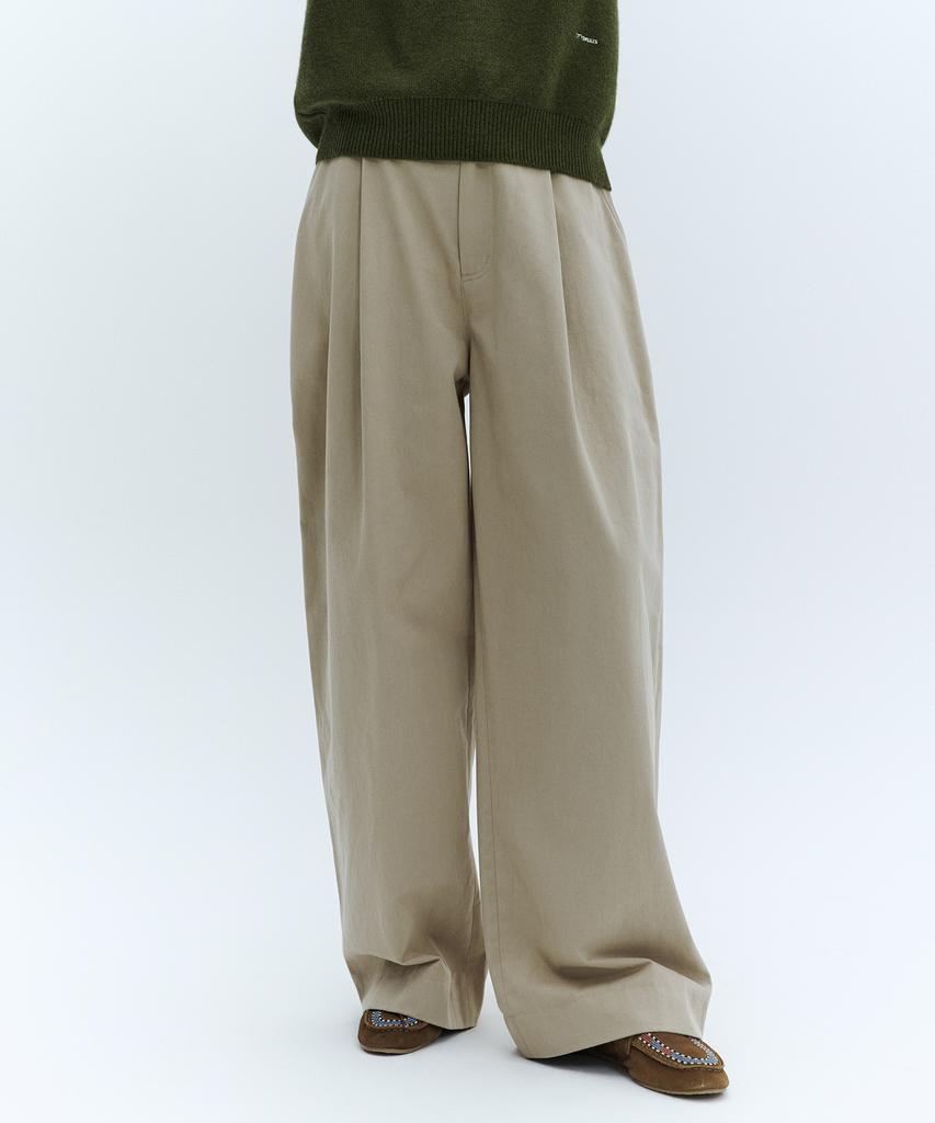 CITYBREEZE Cotton Curved One-Pleat Pants_Beige