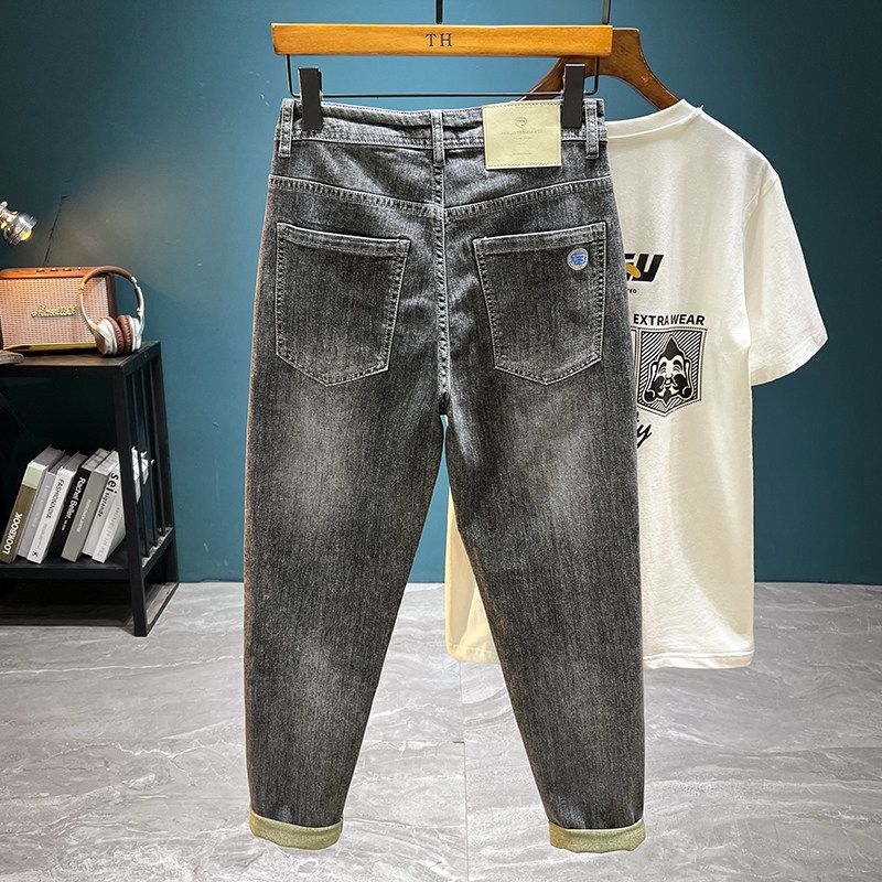 Men's Straight-Leg Jeans, New Spring/Autumn Fashion Brand, Slim-Fit Casual Cropped Pants with a Stylish and High-End Feel