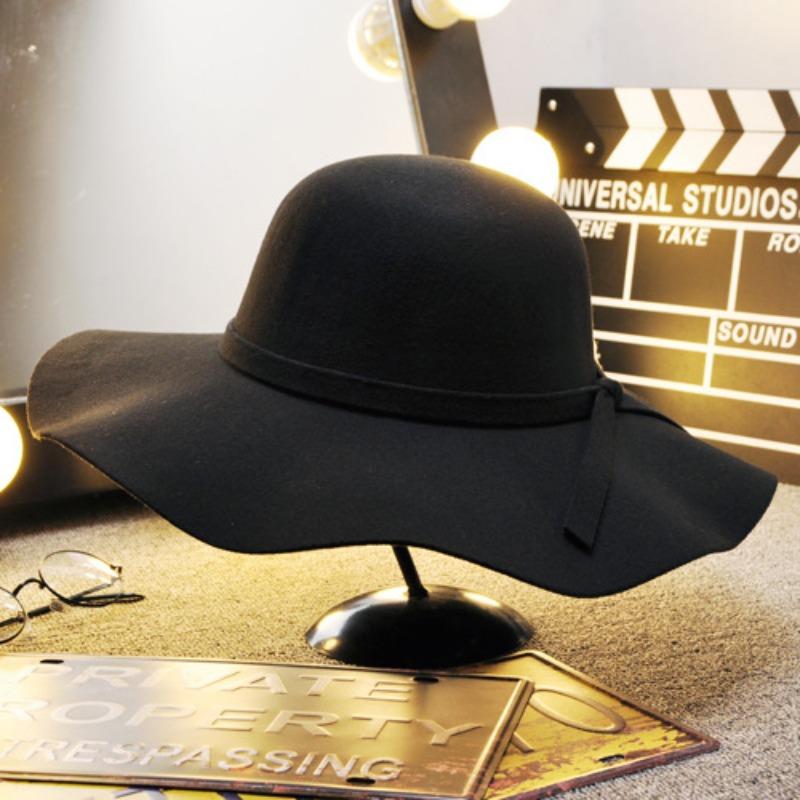 

Черная ретро шляпа с широкими полями, шерстяная шляпа, женская, осенне-зимняя, модная, повседневная, универсальная, куполообразная, в корейском стиле, цилиндр, женская, британская One Size