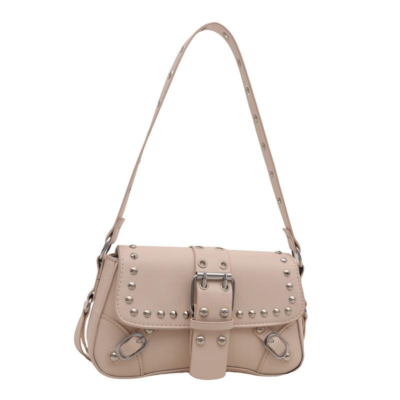 Street Style Leopard Print Leather Crossbody Bag With Metal Studs For Daily Use