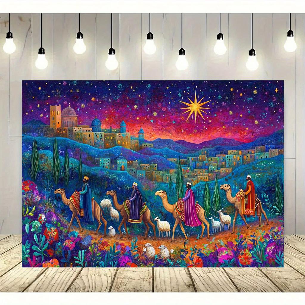 Background cloth for holiday gatherings vivid starry sky scenes including camels and shepherds no need for power supply