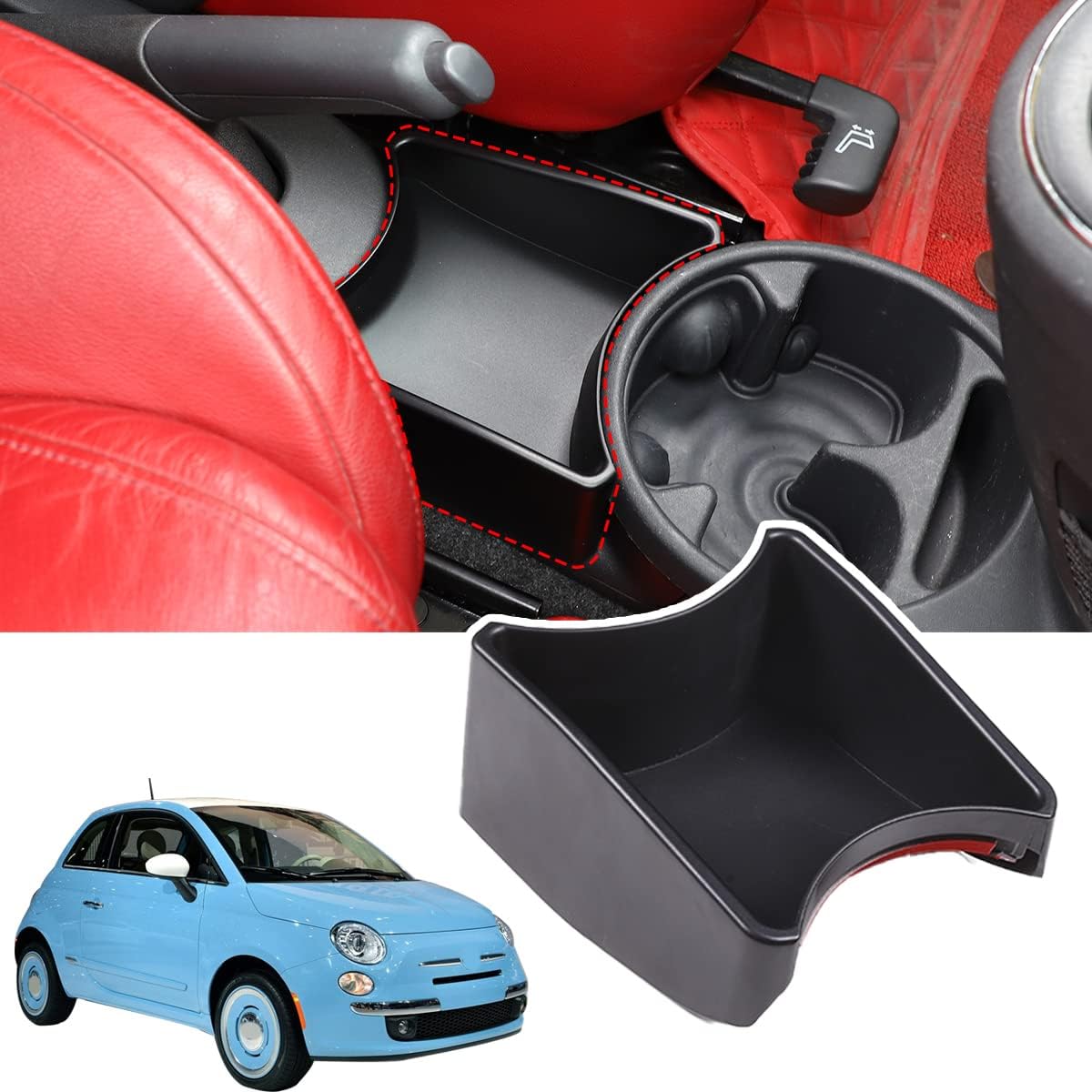 HAPPYHORSE Car Console Storage Box Organizer Tray Compatible With Fiat 500 2007-2015 Central Control Water Cup Holder Storage Box Organizer Tray