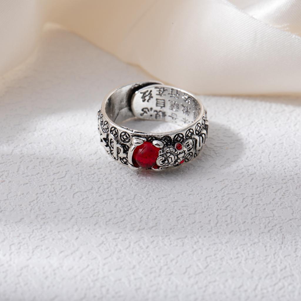Transshipment Golden Toad Domineering Six-Character Mantra Heart Sutra Ring Ring, Retro Lucky Garnet Pixiu Adjustable Ring