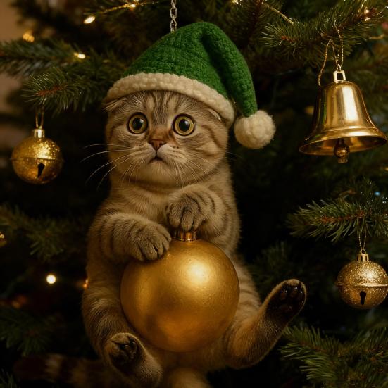 Cat Christmas Ornament Cute Kitten Christmas Ball Ornament 2D Flat Hanging Charm for Car Rearview Mirror